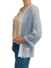 LINEN-COTTON SWEATER W/ FRINGES: AZURE-WHITE