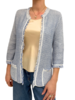 LINEN-COTTON SWEATER W/ FRINGES: AZURE-WHITE