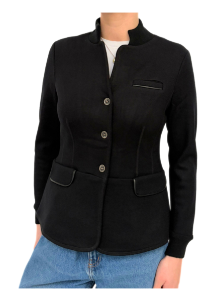 BLAZER WITH LEATHER ACCENTS: BLACK