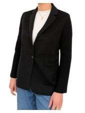 DF CASHMERE-WOOL W/ KNIT ARMS 1-BUTTON BLAZER: BLACK-BLACK