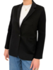 DF CASHMERE-WOOL W/ KNIT ARMS 1-BUTTON BLAZER: BLACK-BLACK