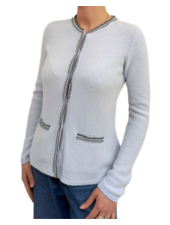 CASHMERE  2-TONES EMBELLISHED JACKET: LIGHT BLUE