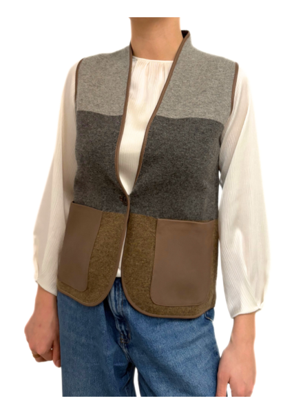 REVERSIBLE VEST W/ LEATHER DETAILS, GRAY TONES