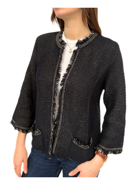 LINEN-COTTON JACKET WITH FRINGES