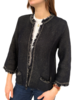 LINEN-COTTON JACKET WITH FRINGES: NAVY-BEIGE