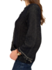 LINEN-COTTON JACKET WITH FRINGES: NAVY-BEIGE