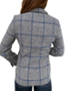 WOOL-SILK-LINE 2 BUTTON BLAZER W/ LEATHER DETAILS: NAVY PLAID