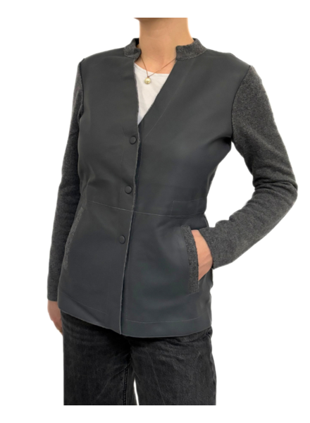 CASHMERE JACKET WITH LEATHER FRONT