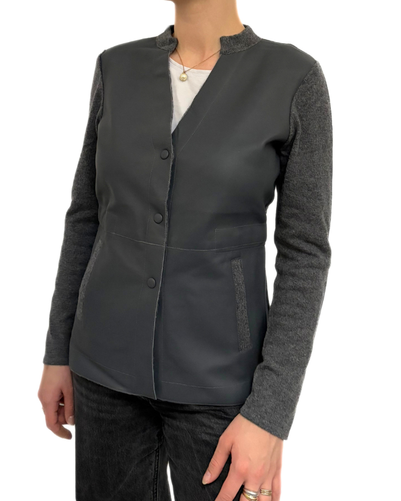 CASHMERE JACKET WITH LEATHER FRONT: ANTHRACITE