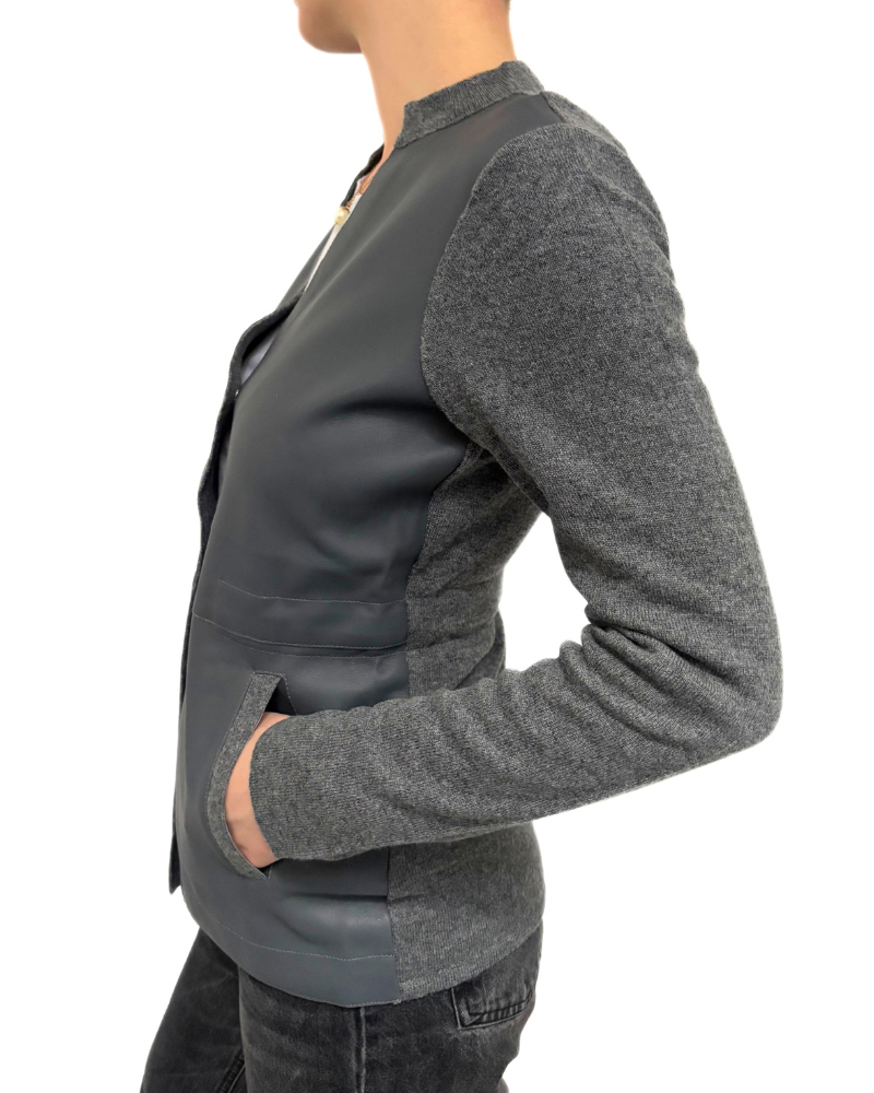 CASHMERE JACKET WITH LEATHER FRONT: ANTHRACITE