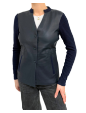CASHMERE JACKET WITH LEATHER FRONT: NAVY