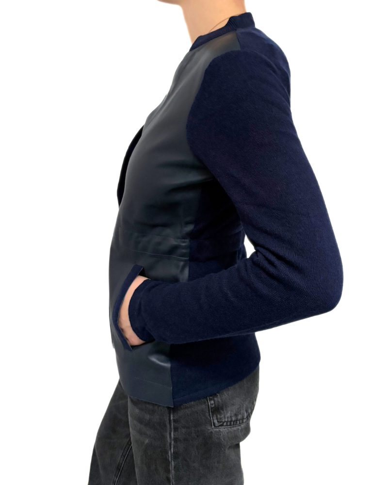 CASHMERE JACKET WITH LEATHER FRONT: NAVY