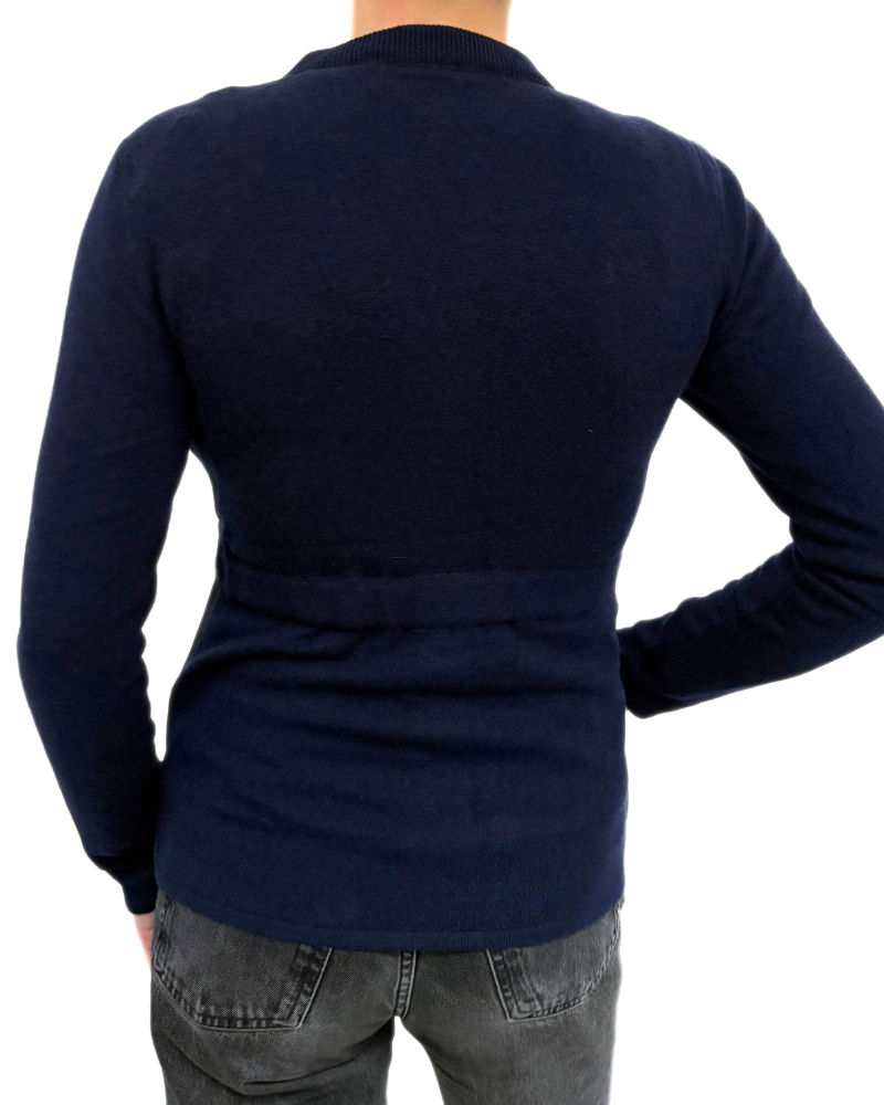CASHMERE JACKET WITH LEATHER FRONT: NAVY