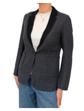 DOUBLE FACE STRETCH WOOL 1 BUTTON BLAZER: PLAID NAVY