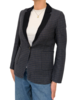 DOUBLE FACE STRETCH WOOL 1 BUTTON BLAZER: PLAID NAVY