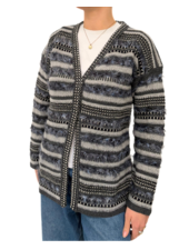 STRIPED KNIT CARDIGAN: ANTHRACITE TONES