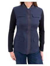 LINEN-SILK WOOL VEST WITH ULTRASUEDE: NAVY