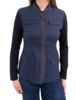 LINEN-SILK WOOL VEST WITH ULTRASUEDE: NAVY