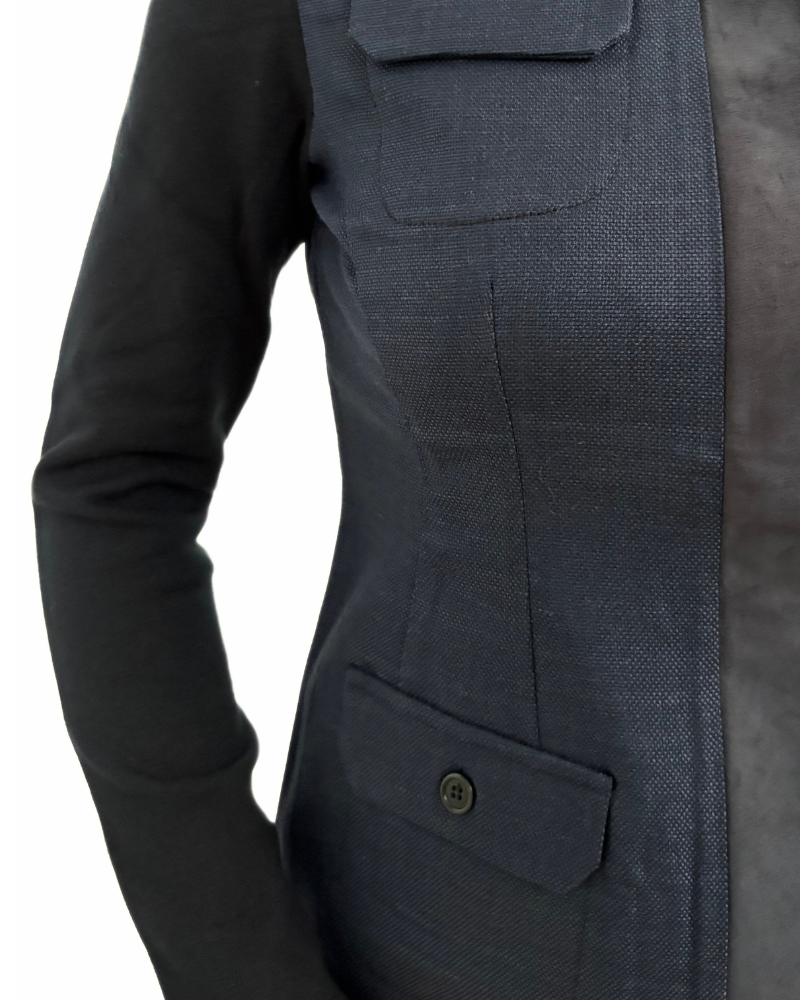 LINEN-SILK WOOL VEST WITH ULTRASUEDE: NAVY