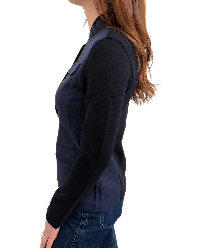 LINEN-SILK WOOL VEST WITH ULTRASUEDE: NAVY