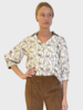BALLOON MID SLEEVE AND V NECK SHIRT: KENSINGTON: BEIGE