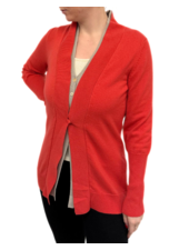 CASHMERE 2 LAYER CARDIGAN W/ CENTER SNAP DETAIL : CORAL -IVORY