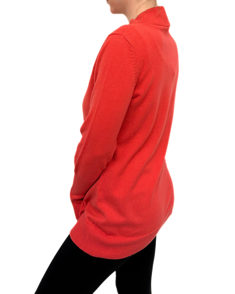 CASHMERE 2 LAYER CARDIGAN W/ CENTER SNAP DETAIL : CORAL -IVORY