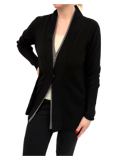 CASHMERE 2 LAYER CARDIGAN W/ CENTER SNAP DETAIL : BLACK