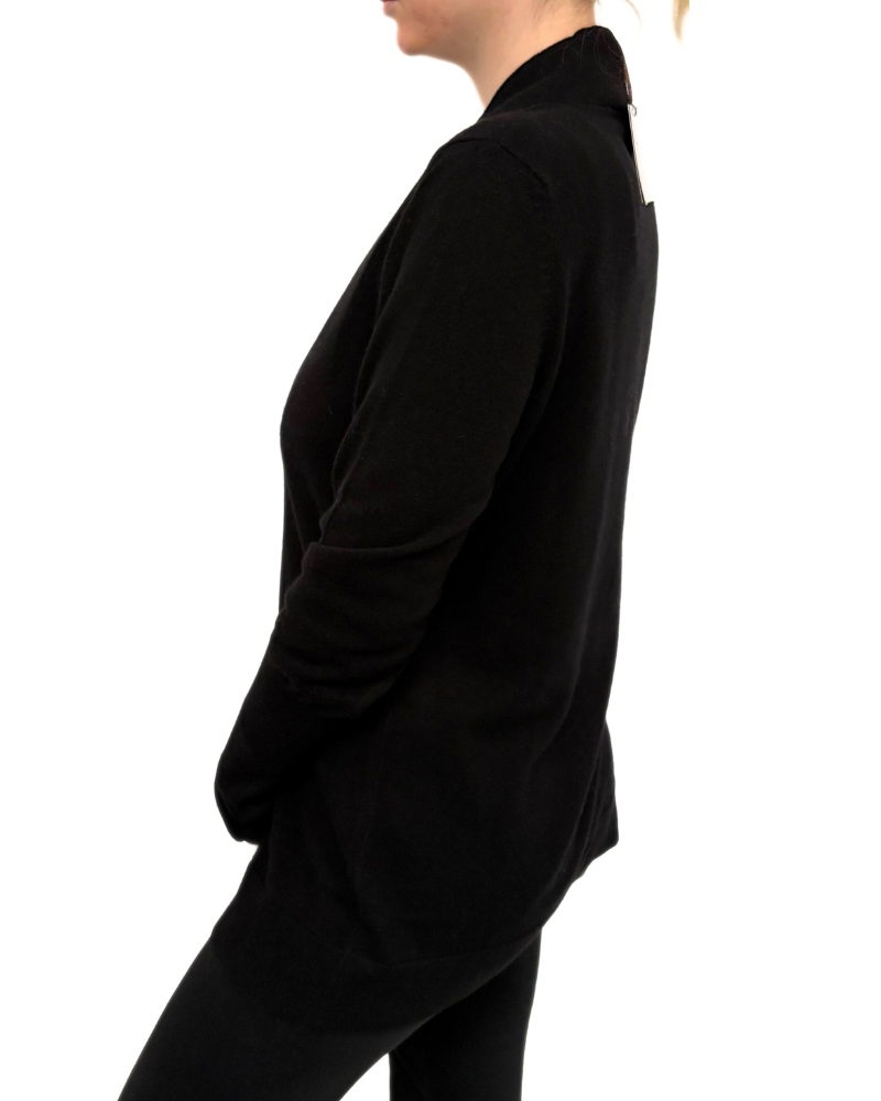 CASHMERE 2 LAYER CARDIGAN W/ CENTER SNAP DETAIL : BLACK