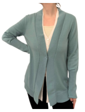 CASHMERE 2 LAYER CARDIGAN W/ CENTER SNAP DETAIL : SEA FOAM WHITE