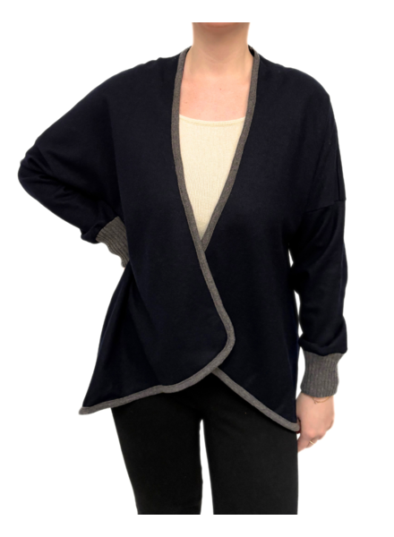 DRAPE FRONT SHRUG: MIDNIGHT BLUE: WOOL JERSEY