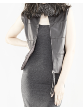 LEATHER VEST WITH FOX COLLAR AND CASHMERE BACK
