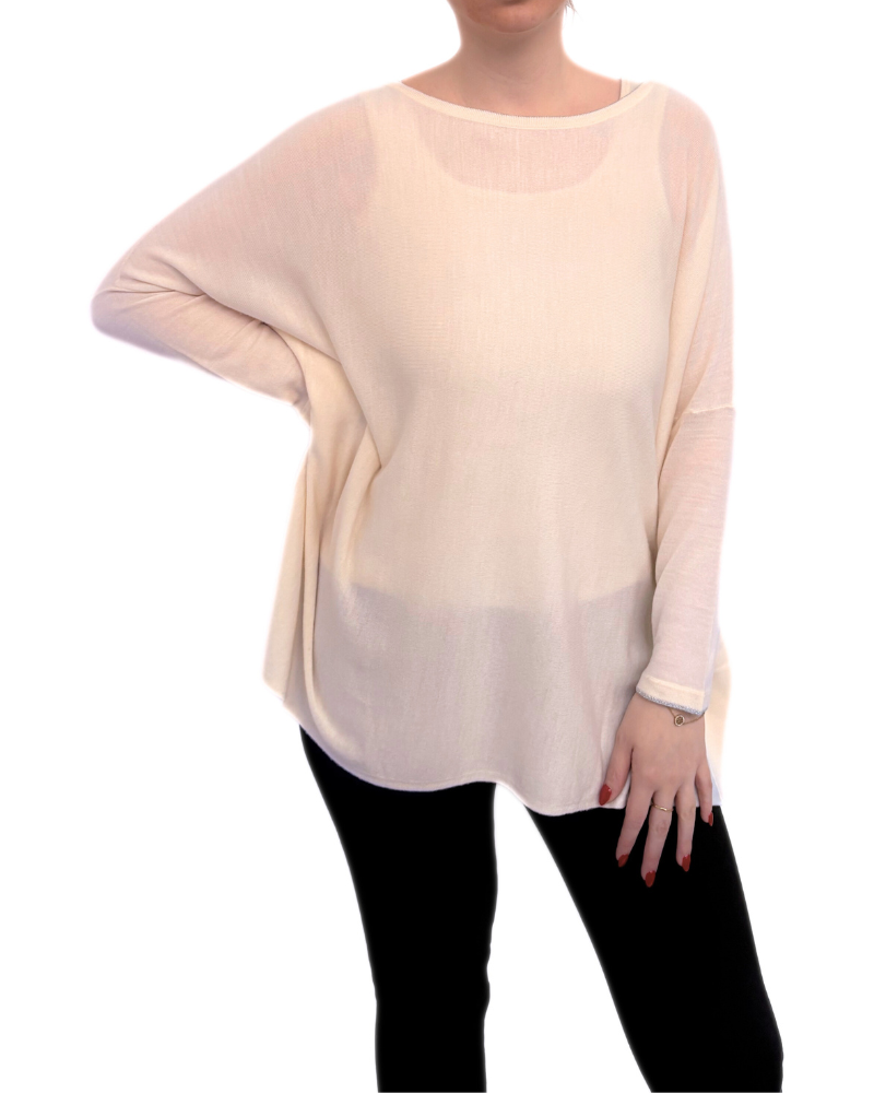 SWEATER CAPE WITH LUREX DETAIL: SUPERFINE CASHMERE: IVORY