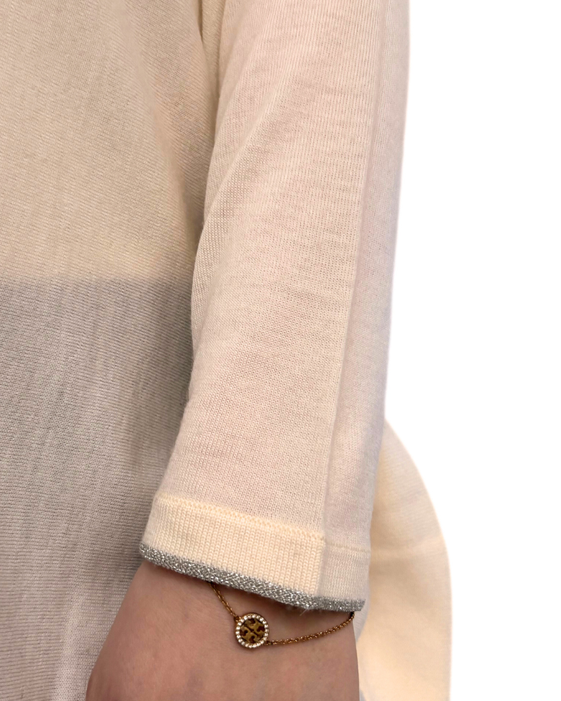 SWEATER CAPE WITH LUREX DETAIL: SUPERFINE CASHMERE: IVORY