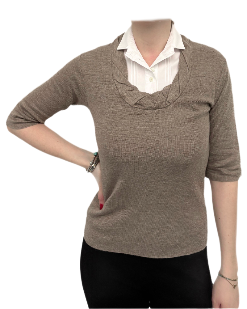 SUPERFINE HALF SLEEVES WITH COTTON SHIRT: TAUPE