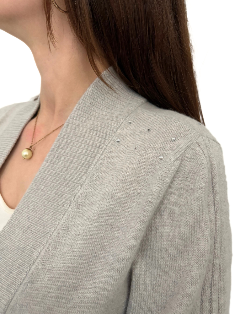 HIGH-LOW CARDIGAN, NO BUCKLE W/ CRYSTALS, PEARL