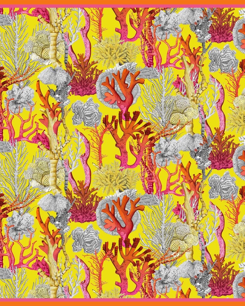 CASHMERE PRINTED  PONCHO: CORAL: YELLOW