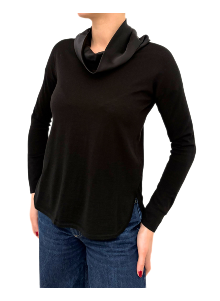 SILK COLLAR SWEATER: BLACK