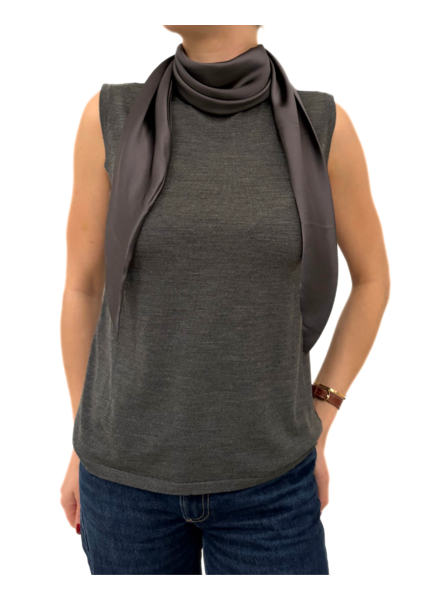 KNIT TOP WITH SILK TIES : ANTHRACITE