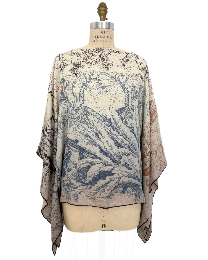 CASHMERE PRINTED PONCHO: SAFARI: BEIGE
