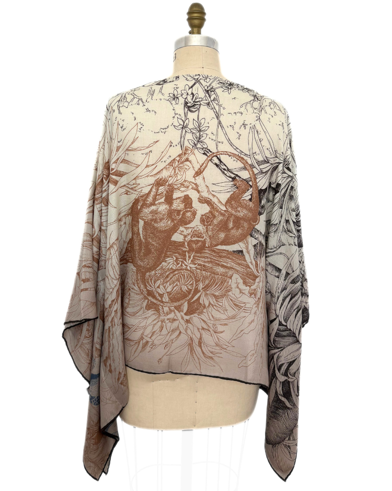 CASHMERE PRINTED PONCHO: SAFARI: BEIGE