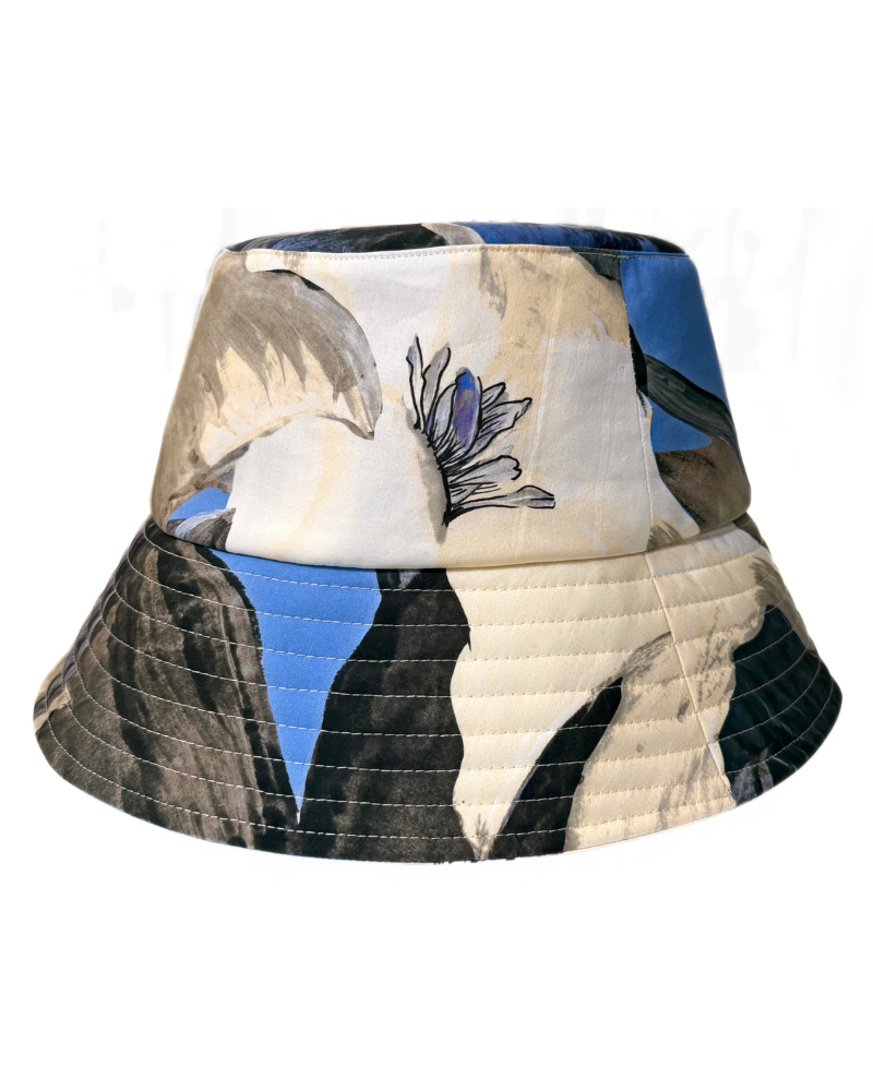 PRINTED COTTON  BUCKET HAT: BERGAMO: BLUE