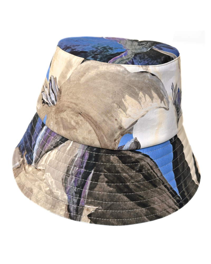 PRINTED COTTON  BUCKET HAT: BERGAMO: BLUE