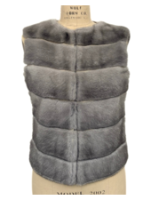 MINK FRONT VEST WITH CASHMERE RIB BACK - PEARL