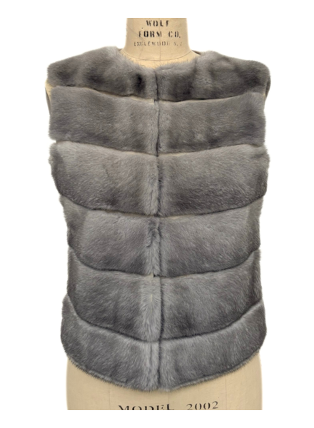 MINK FRONT VEST WITH CASHMERE RIB BACK - PEARL