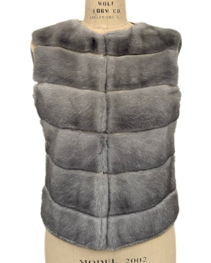 MINK FRONT VEST WITH CASHMERE RIB BACK - PEARL