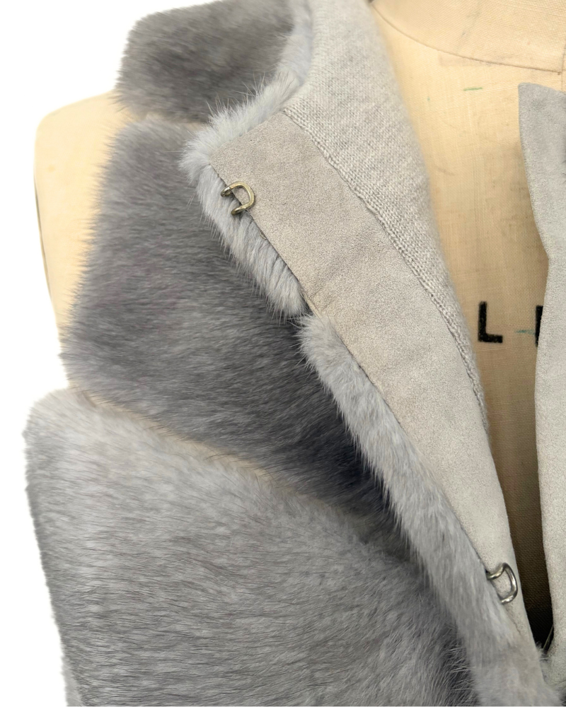 MINK FRONT VEST WITH CASHMERE RIB BACK - PEARL