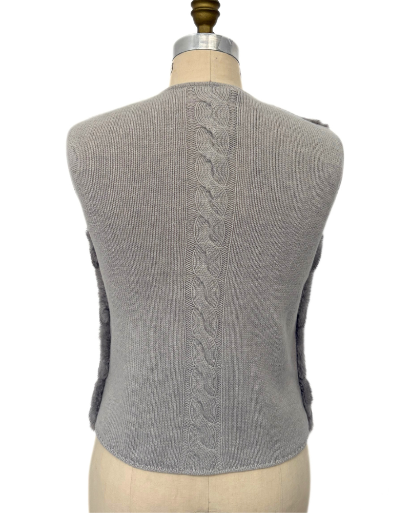 MINK FRONT VEST WITH CASHMERE RIB BACK - PEARL