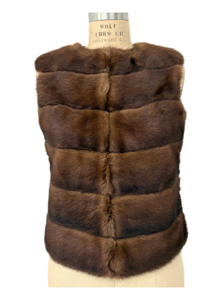 MINK FRONT VEST WITH CASHMERE RIB BACK - TOBACCO