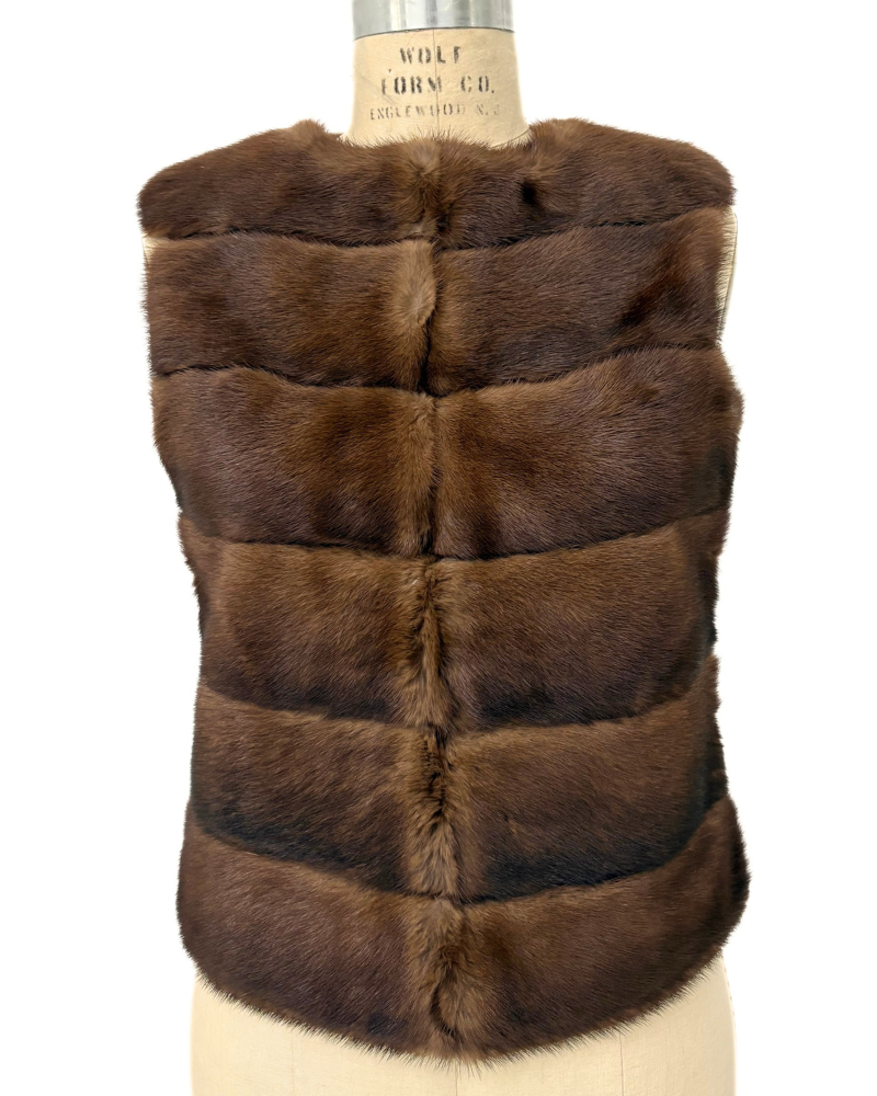 MINK FRONT VEST WITH CASHMERE RIB BACK - TOBACCO